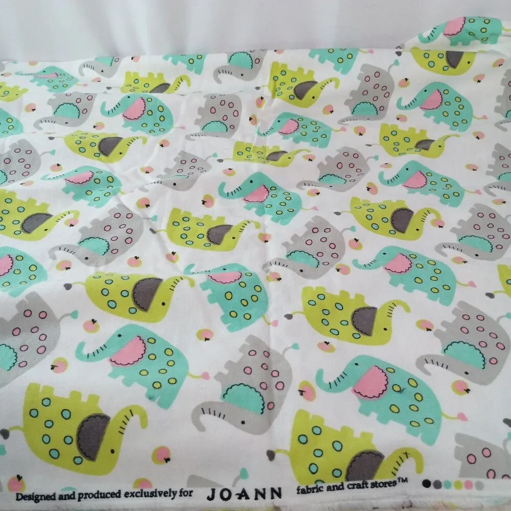 Joann Elephant Flannel Fabric 1.5 Yards Cotton Nursery Baby Animals Sewing
